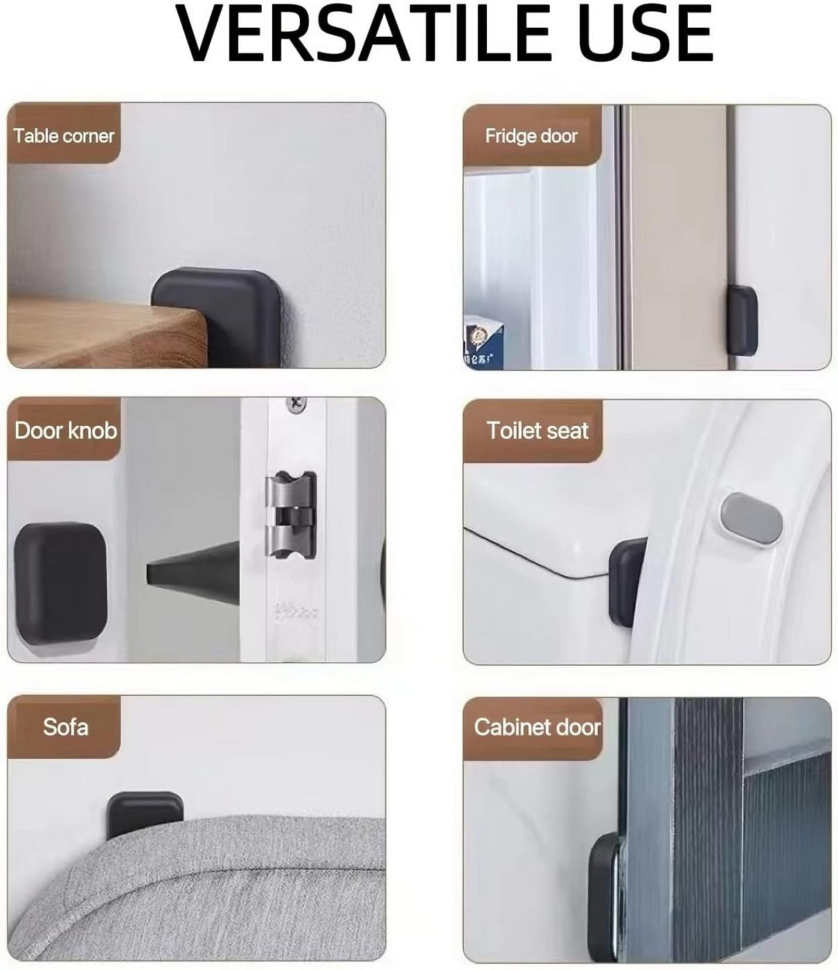 Wall Protectors from Door Knobs (6 Pack) - Adhesive Silicone Guard Bumpers, Square Door Stoppers for Wall & Furniture, Thick Anti-Slam Silencers - White, Gray, Black image number 4