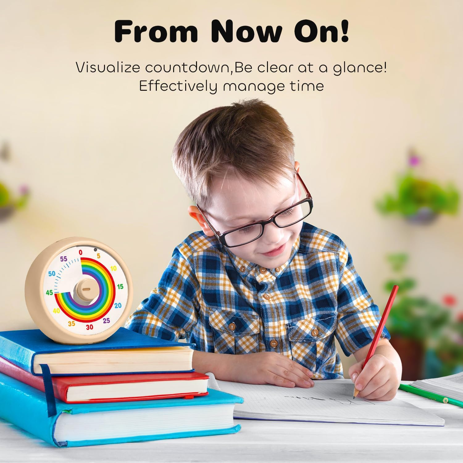 Visual Timer for Kids, 60-Minute Countdown Timer for Classroom Office Kitchen, Desk Timer Kids Time Management Tools with Silent Operation, Pomodoro Timer Rainbow Pattern(Khaki) image number 5