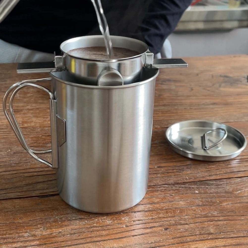 Outdoor Coffee Cup Set Stainless Steel Camping Mug with Lid, Camping Coffee Cup with Foldable Handle for Hiking Travelling (500Ml) image number 4