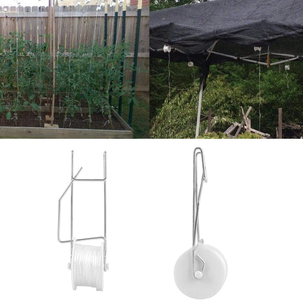 20 Pack Tomato Trellis Roller Hooks with 15M Twine for Tomato,Plant, Greenhouse,Flower Vine Twine Crop Trellis Kit Plant Roller Hook image number 2