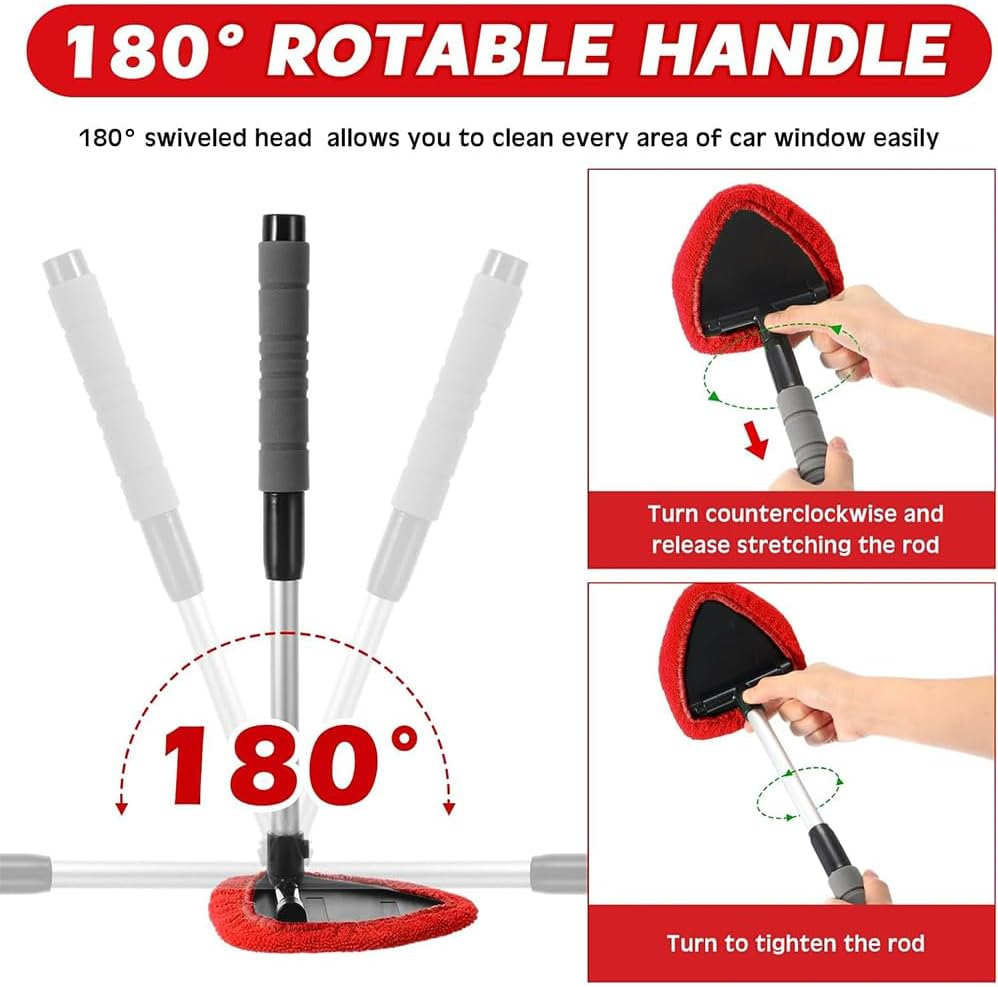 9 Pcs Car Window Cleaner Kit with Extendable Handle Include Triangle Retractable EVA Pole 6 Red Cloth Covers Spray Bottle and Detail Brush for Car Detailing, Trucks, Suvs, Rvs & Home Windows image number 4