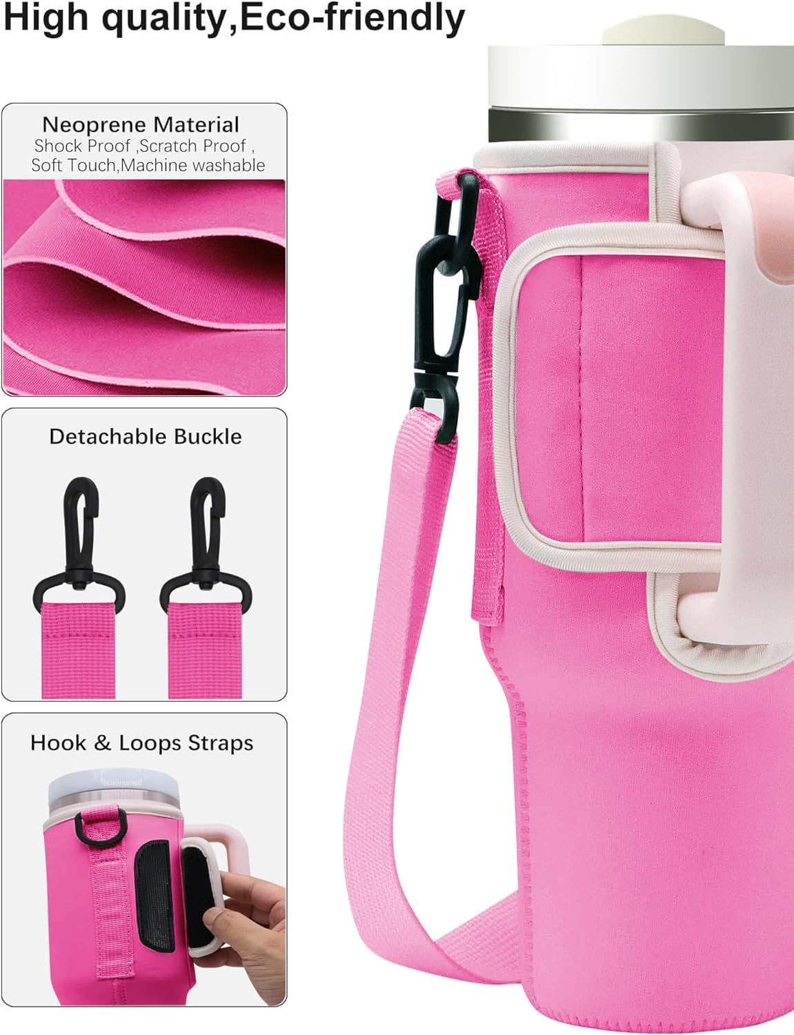 Water Bottle Bag for Stanley 40 Oz Tumbler with Handle, Stanley Cup Accessories with Adjustable Shoulder Strap, Straw Cover & Carrier Clip for Walking Hiking Camping image number 5