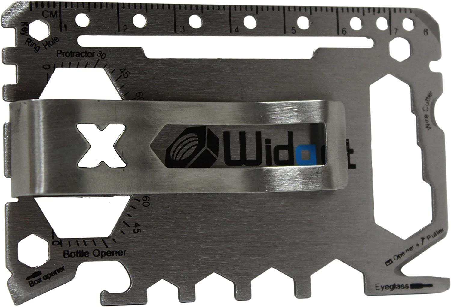 W4W, Multi Purpose Survival Pocket Tool - 43 in 1 - Credit Card Wallet Size Ninja Multitool with Money Clip (Silver) image number 1