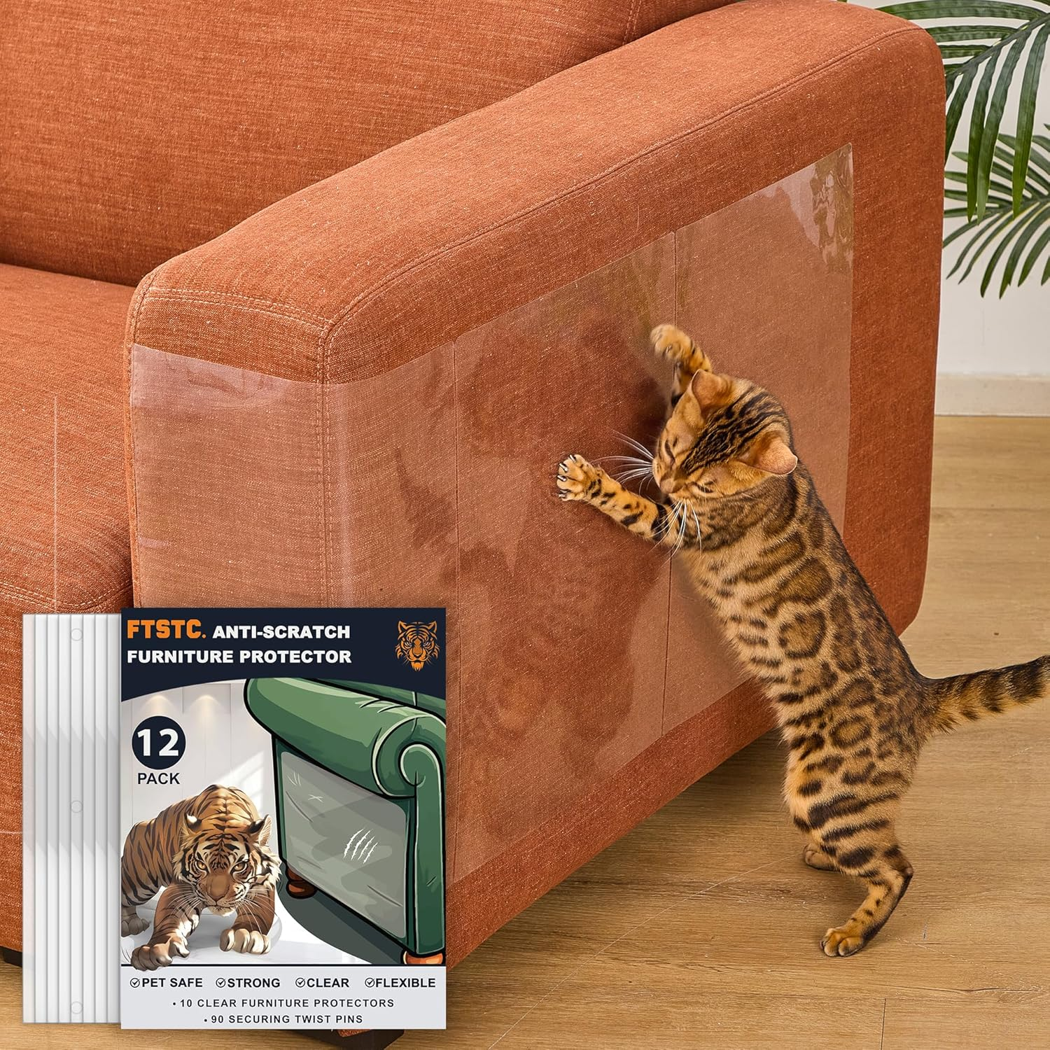 10 Pcs Furniture Protectors from Cats, Clear Self-Adhesive Cat Scratch Deterrent, Couch Protector 4 Pack X-Large (18"L 12"W) + 4 Pack Large (9"W) + 2 Pack (6"W) Cat Repellent for Furniture