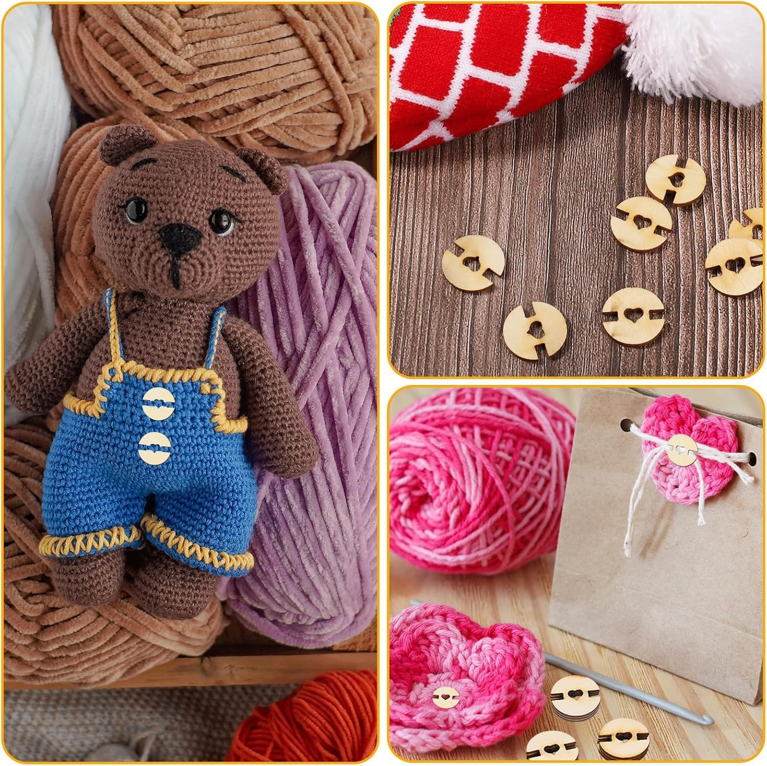 Wooden Hat Poms Poms Fasteners,100 Pack Removable Faux Fur Pom Pom Keepers Holder,Hat Button Faux Fur Pom Pom Keepers Holder,Wooden Poms Poms Buttons for Hats image number 6