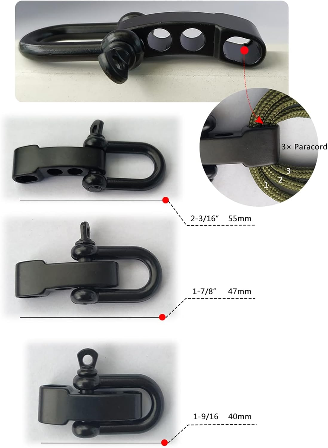 10 Pcs Paracord Bracelet Buckles Black Adjustable U Buckle Clip for Outdoor Survival Bracelet Wrist Strap U Shackles, Black image number 3