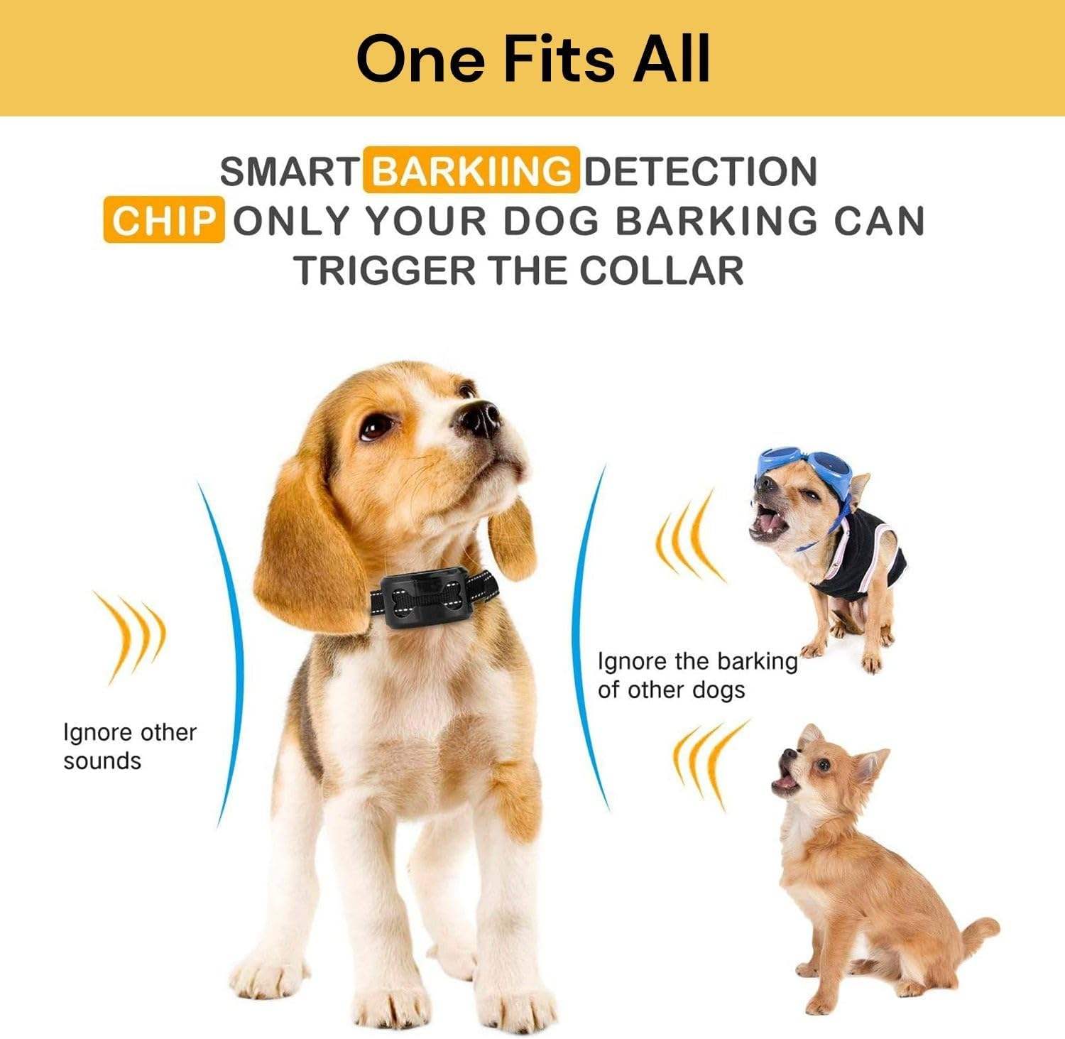 EZONEDEAL Dog Bark Collar, anti Bark Control Collar 7Gears Sensitivity Proof Electric No Shock USB Charge Adjustable Rechargeable for Small Medium Large Pet Dogs Puppy