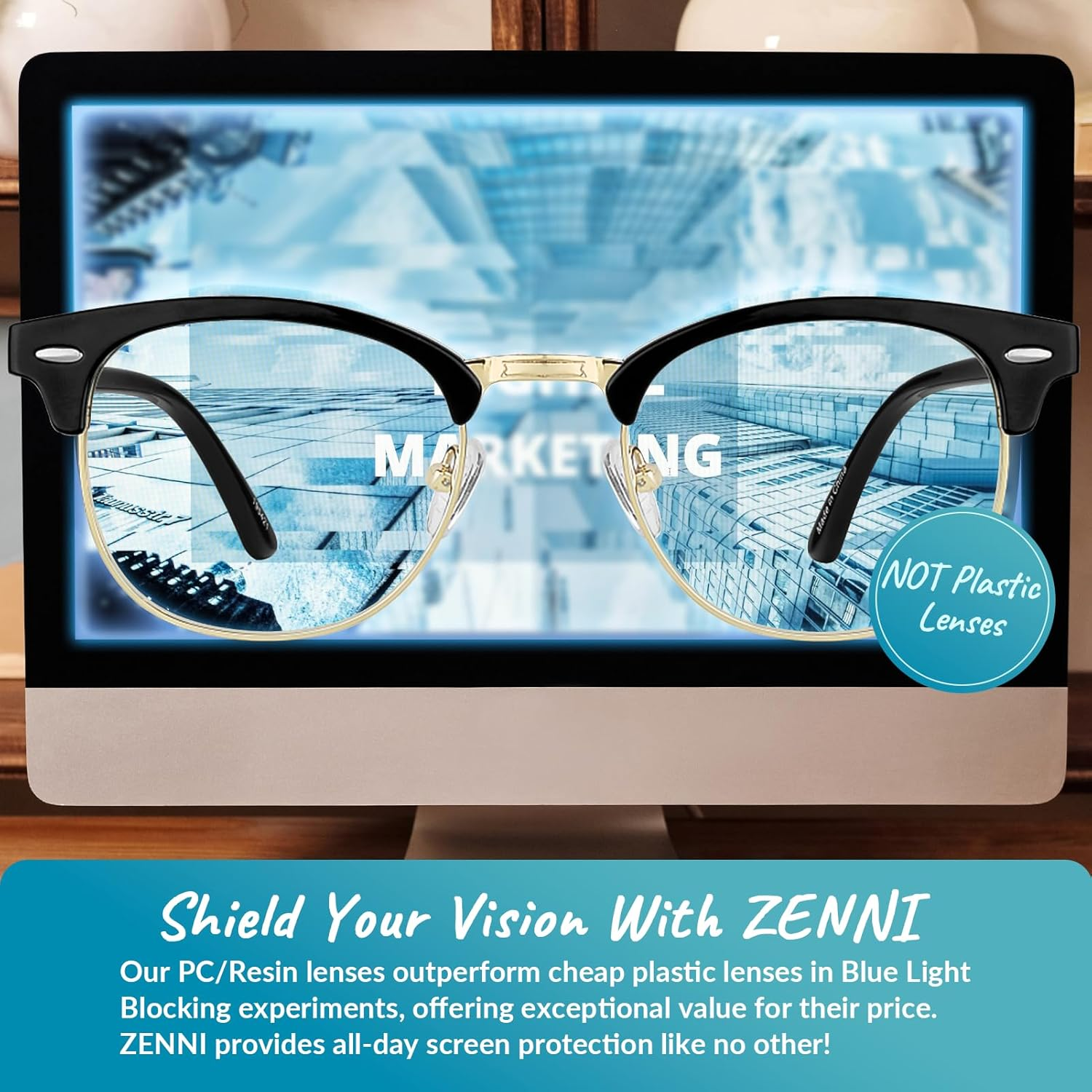 Zenni Optical Blue Light Blocking Glasses for Women Men - Ideal for Work, Gaming, TV - anti Eyestrain UV Protection (Black Gold), Black Tortoiseshell - Retro Browline Frame, Retro Browline Frame image number 5