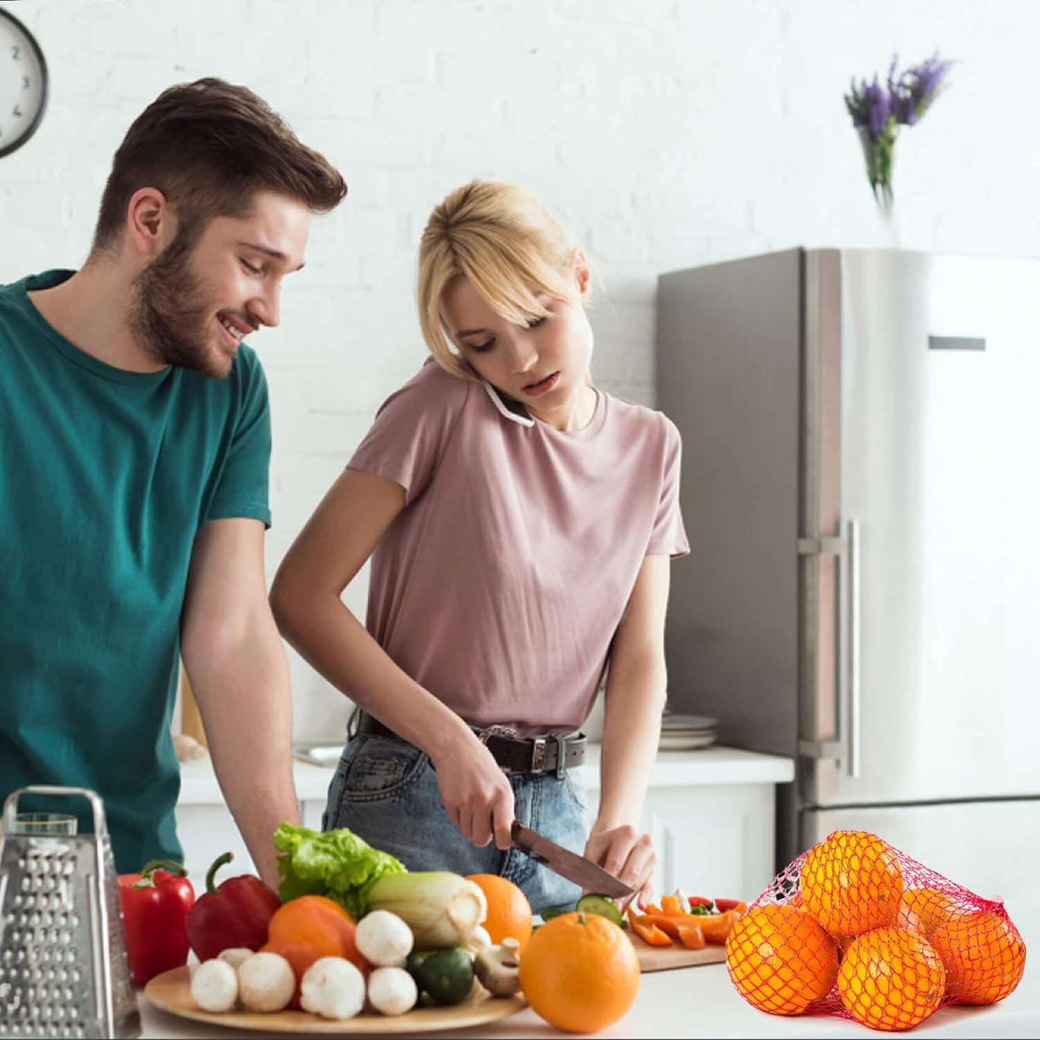 Sukh 90PCS Mesh Produce Bags - 24Inch Mesh Vegetable Bags Onion Storage Bags Net Produce Seafood Bags Net Bags for Vegetables Storage Fruits Seafood and Other Agricultural Products Red image number 5