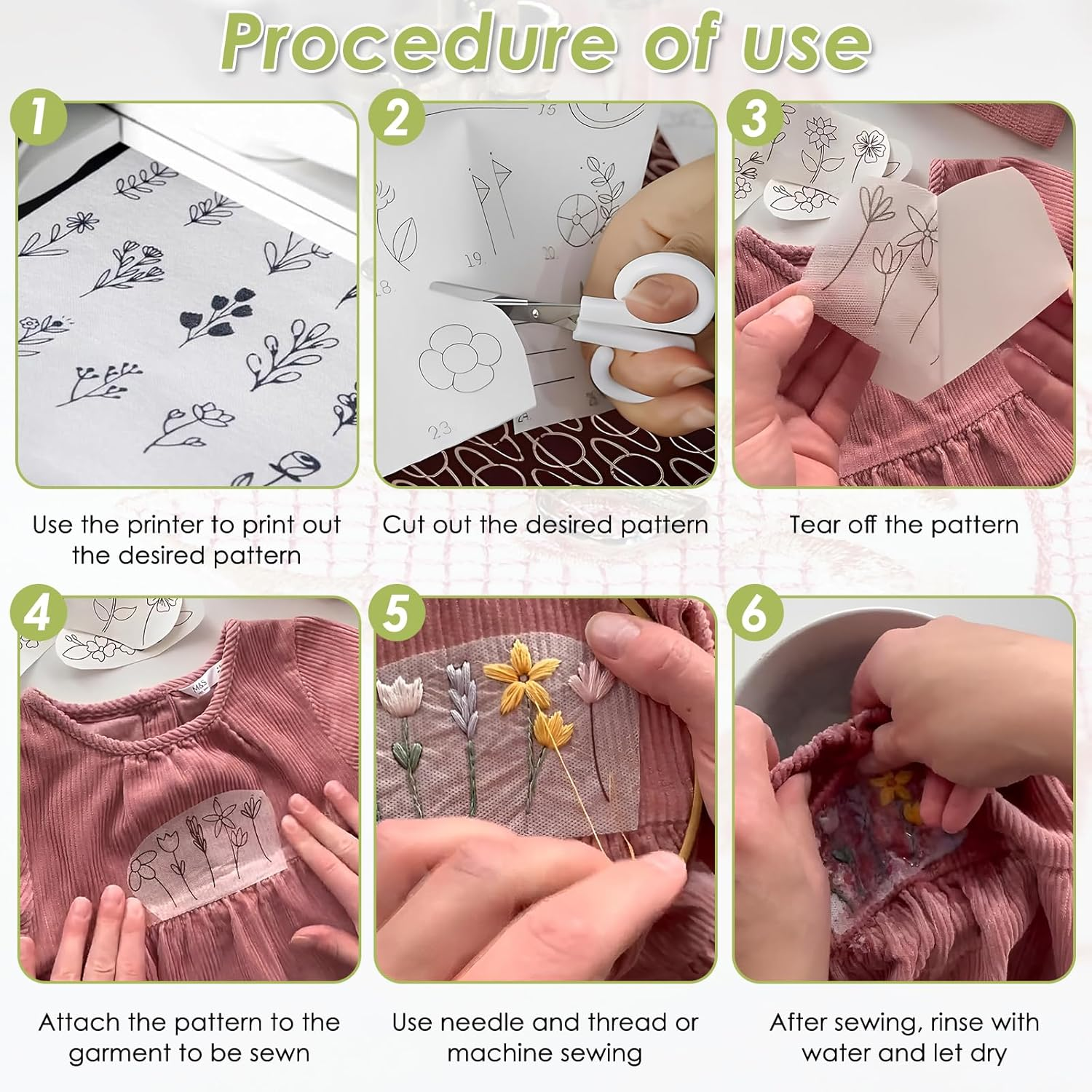 HSHGZSR Sticky Water Soluble Embroidery Stabilizer, Self Adhesive Wash Away Stabilizer, Paper Stabilizer, Wash Away Embroidery Stabilizer for Print or Draw Patterns Hand Machine Embroidery (10Pcs) image number 6