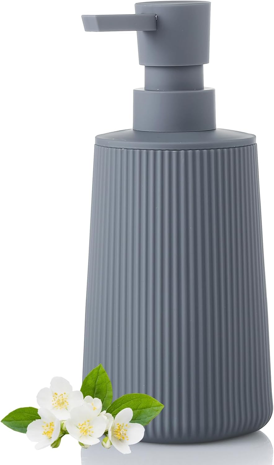 Grey Soap Dispenser, Small Hand Soap Dispenser for Bathroom, Refillable Dish Soap Dispenser for Kitchen Countertop, Modern Striped Liquid Soap Dispenser with Pump (Grey, Liquid)