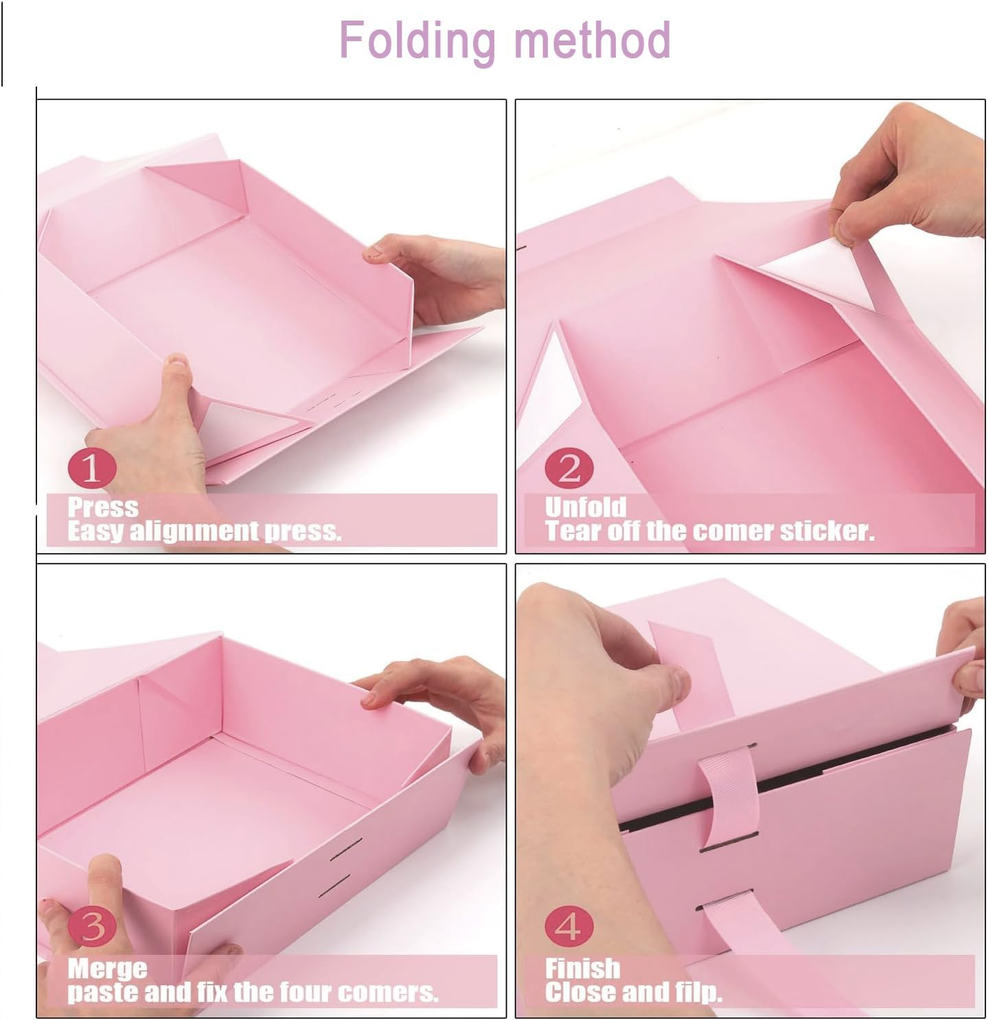 4 Pack Pink Magnetic Gift Boxes with Lids (10.3X7.5X3.2In),Wady Foldable Reusable Bridesmaid Gift Box with Ribbon, Makeup Storage Box, Easy to Assemble & Durable image number 6