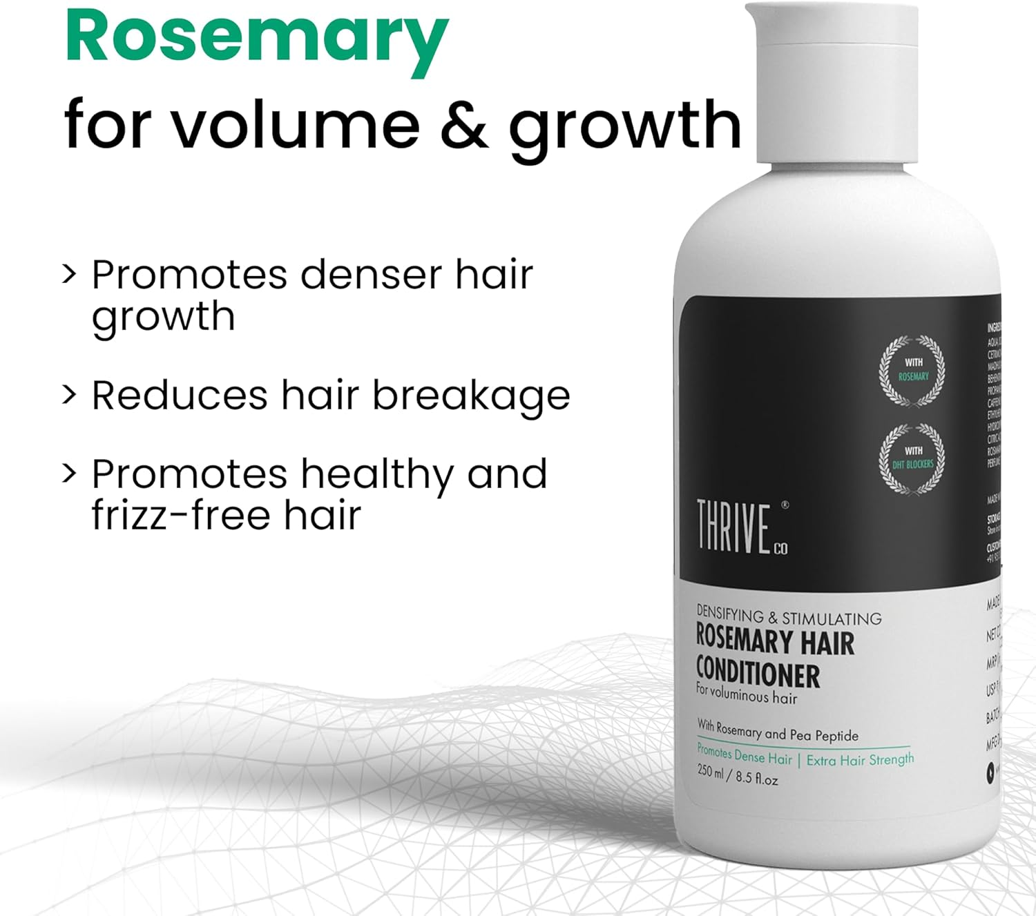 Thriveco Rosemary Hair Conditioner for Voluminous Hair | Densifying & Stimulating Hair Growth | with Pea Peptide & Caffeine | Paraben & Sulfate Free | for Men & Women | 250Ml image number 3