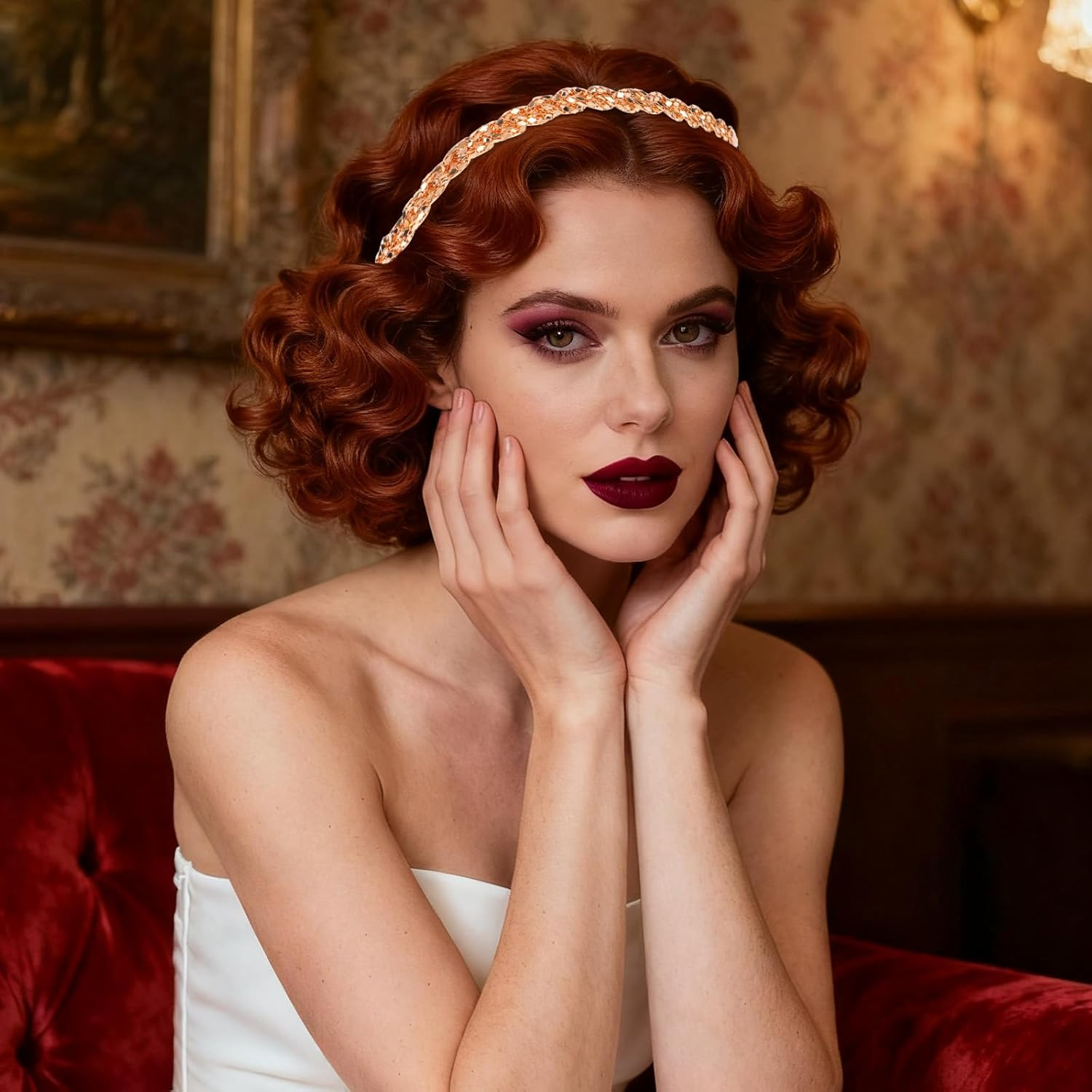 Gold Headpiece for Women, Gold Head Chain Jewelry Stylish Circlet Headpiece for Women Girls Festival Prom Party image number 1