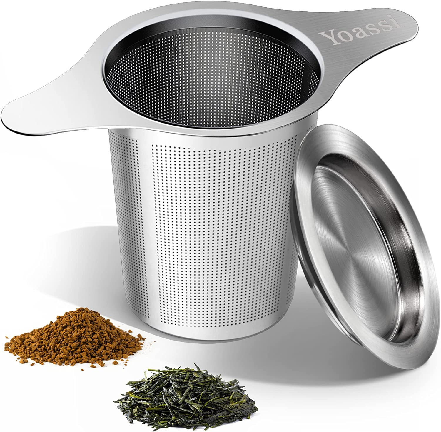 Extra Fine FDA Approved 18/8 Stainless Steel Tea Infuser Mesh Strainer with Large Capacity & Perfect Size Double Handles for Hanging on Teapots