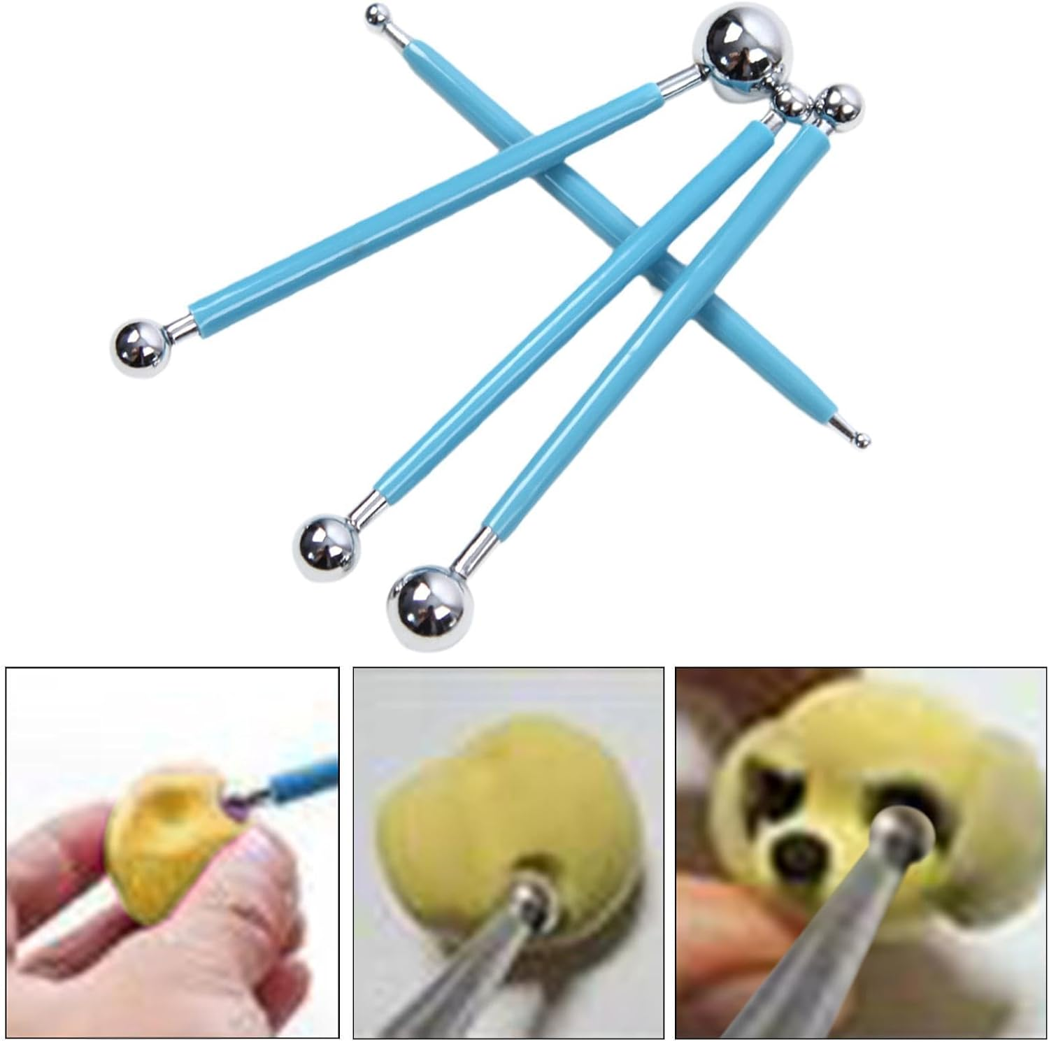 Frediuo 4 Pieces Ball Stylus Dotting Tools Pottery Tools Rock Painting Two Ended Ball Stylus, Blue image number 2