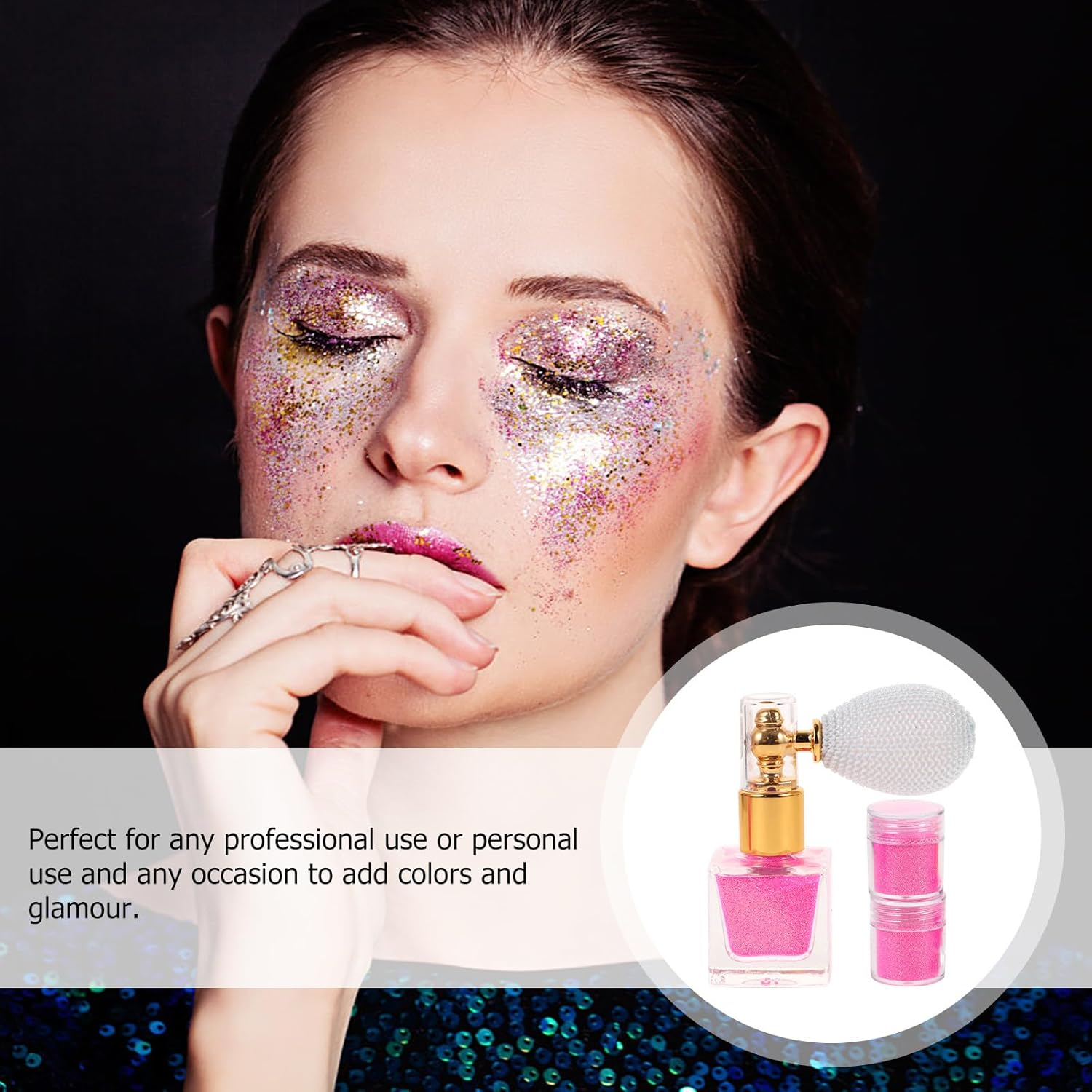 HEATSHAKING Glitter Spray Body Highlighter Powder Makeup Glitter Spray Pink Shimmer 3Pcs Set Portable Body Makeup for Women Party and Festival Use image number 6