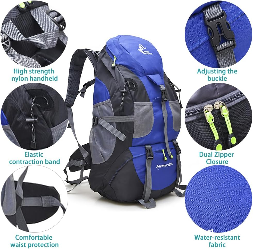 CIADAZ 50L Hiking Backpack Water-Resistant Camping Backpack Bag Daypack for Backpacking Traveling Trekking Climbing image number 2