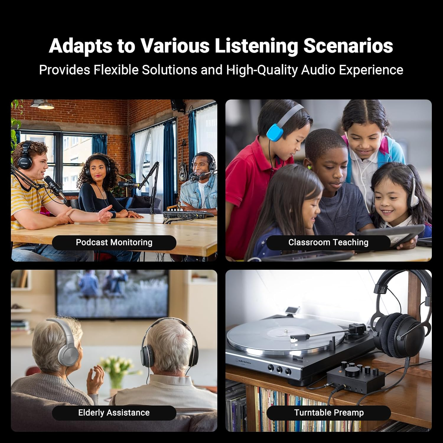 Fosi Audio PH05 5-Channel Headphone Splitter Amplifier, Mini Headphones Amp for Music Studio Mixer, Audio Sharing, Podcast Monitor, Supports 16-300 Ohm High Impedance IEM with 12V Power Adapter image number 4