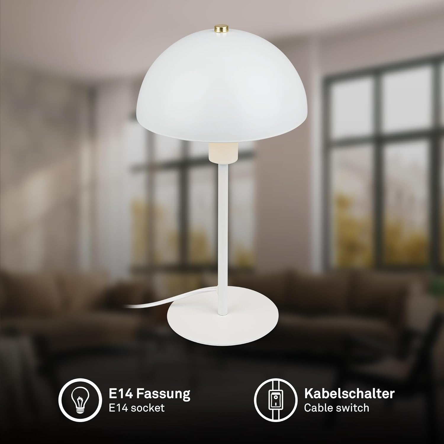 BRILONER - Bedside Lamp with Cable Switch, E14 Socket, Table Lamp, Desk Lamp, Reading for Bed, 18 X 35 Cm, White image number 1