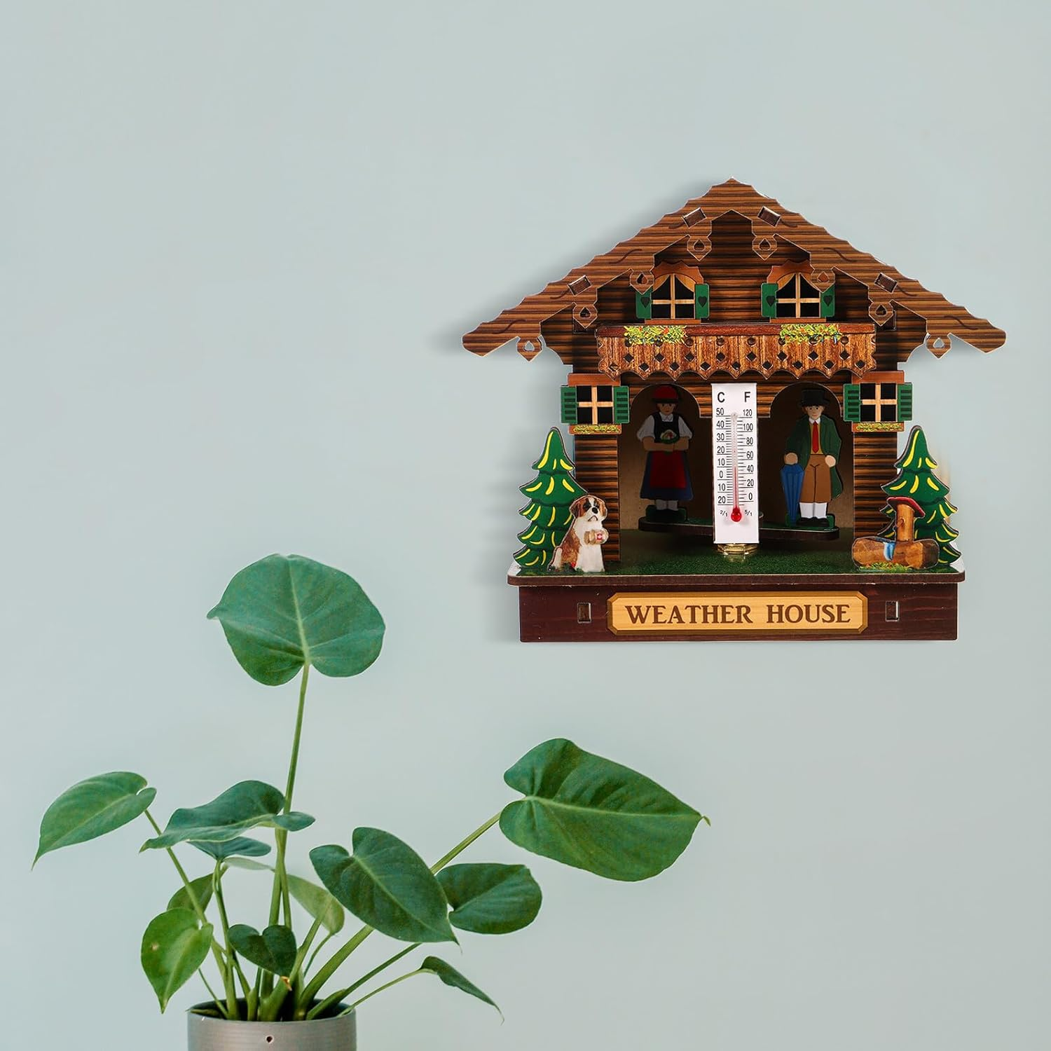 TIDTALEO Wooden Weather House Wall Thermometer Hygrometer Barometer Indoor Climate Gauge with Precise Temperature Humidity Monitor Stylish Home Weather Station Wall Mount image number 5