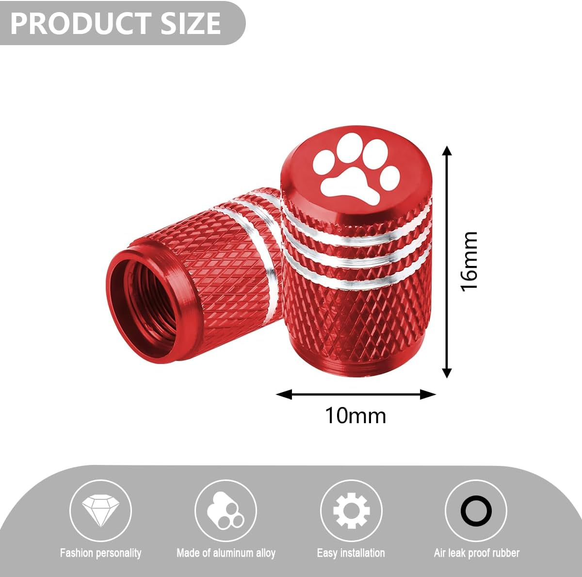 JNNJ Set of 4 Valve Caps with Rubber Ring Seal, Aluminium Alloy Car Wheel Dust Caps, Aluminium Alloy Cycling Valve Caps, Car Tyre Valve Cap, Universal Dust Cap, Alloy (Red) - Black image number 6