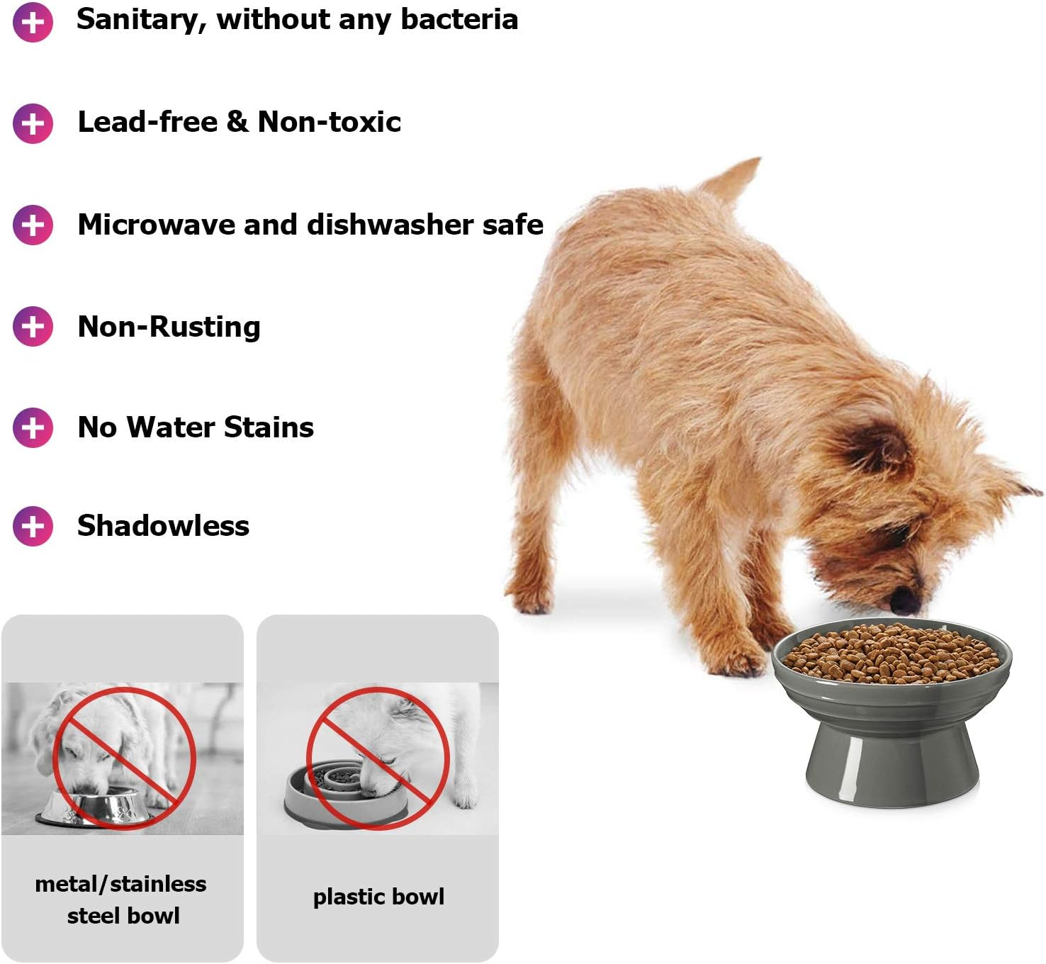 Y YHY Dog Bowl,Elevated Dog Food Bowls,Raised Dog Water Bowls,30 Ounce Ceramic Pet Bowl for Medium Dogs and Adult Cats,Anti-Vomiting,Protection Cervical Spine,Microwave Dishwasher Safe,Grey