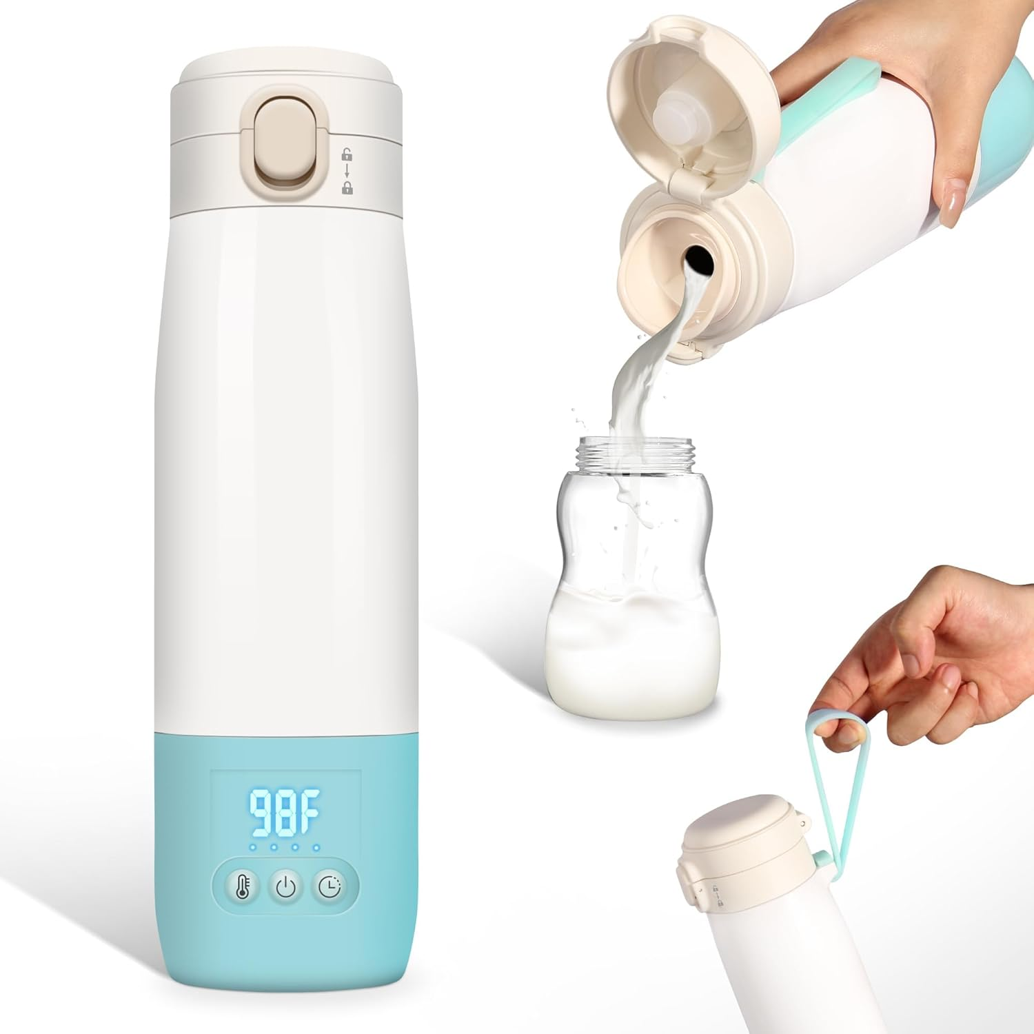 Portable Bottle Warmer for Travel - Milk Warmer for Baby-12Oz Ceramic Heater Heating,Fast Charging & Cordless Portable Baby Bottle Warmer -Dual Heating Modes for Breast Milk & Water