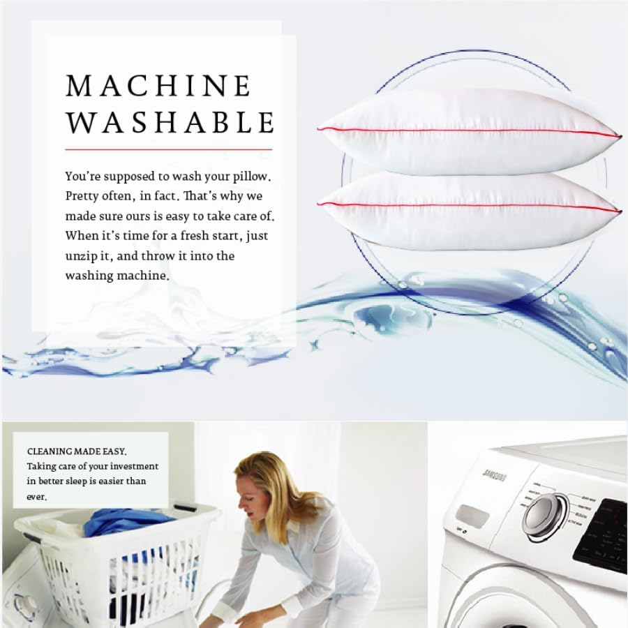 Flew Hotel Premium Pillow 100% Microfibre Pillow with Red Piping & Metal Zip for Adjustable Filling 72 Cm X 45 Cm image number 4