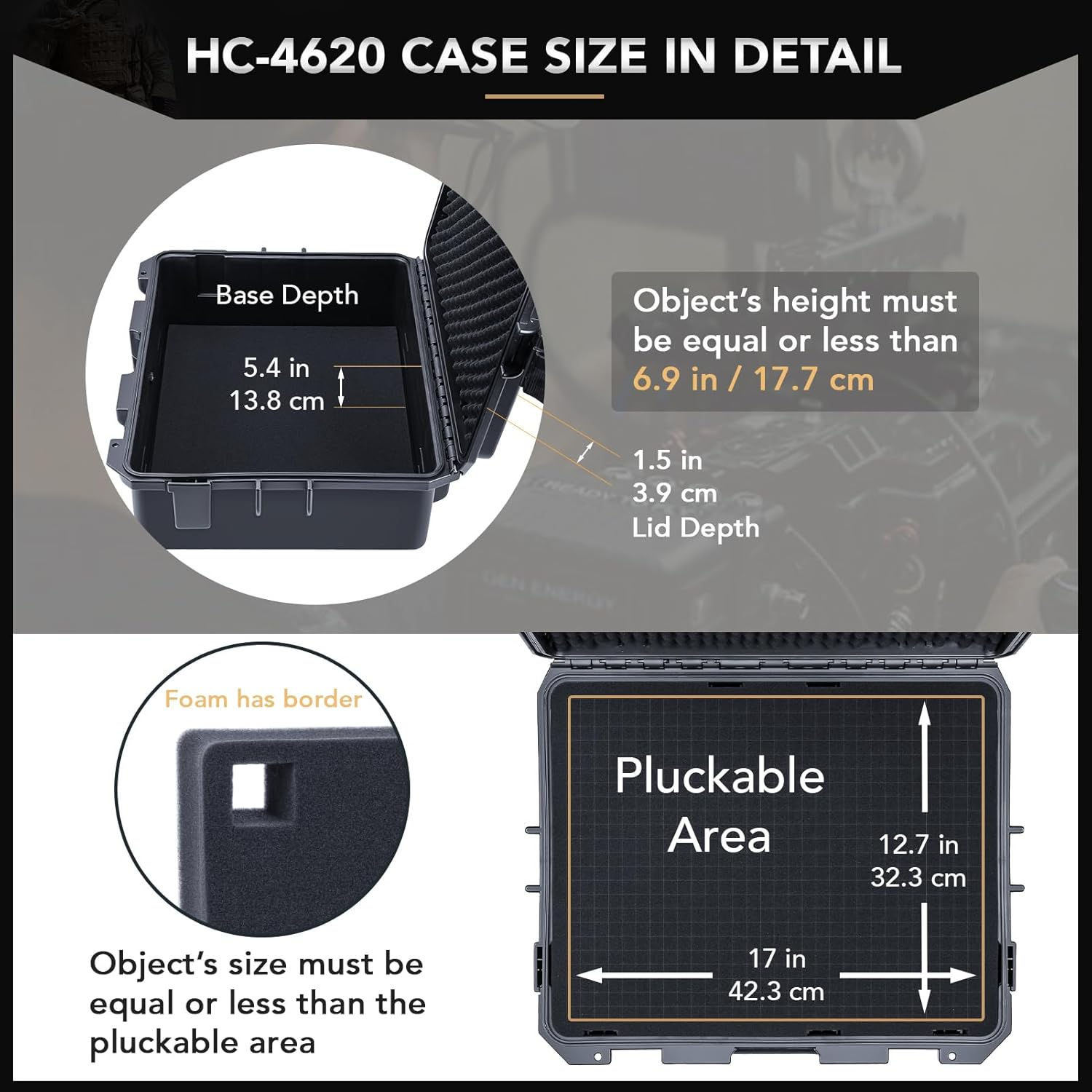Lykus HC-4620 Waterproof Hard Case with Foam, Interior Size 46X36X18 Cm, Suitable for Camera,Projector,Laptop,Electronic Equipment and More image number 5