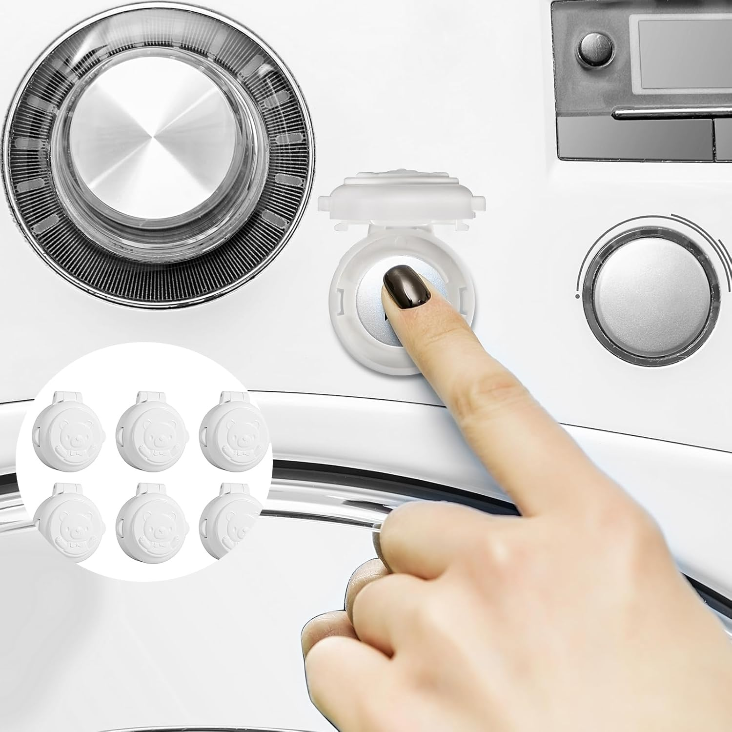 Roczential Protection Cap, 6 Pcs Child Safety Locks, Light Cover, Button Covers, Guard Dishwasher Safety Lock, Household Appliances Oven Child ABS, Appliance Button Security Lock, Baby Safety Products (White)