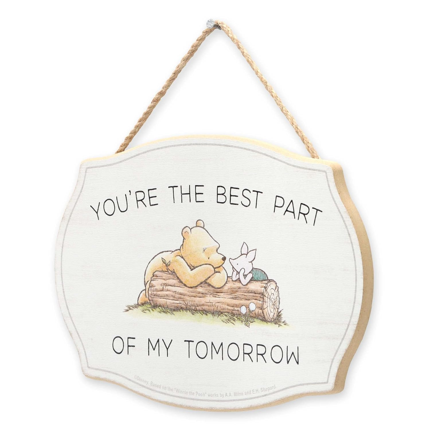 Disney Winnie the Pooh You'Re the Best Part Hanging Wood Wall Decor - Adorable Winnie the Pooh Sign for Home - White/Yellow image number 6