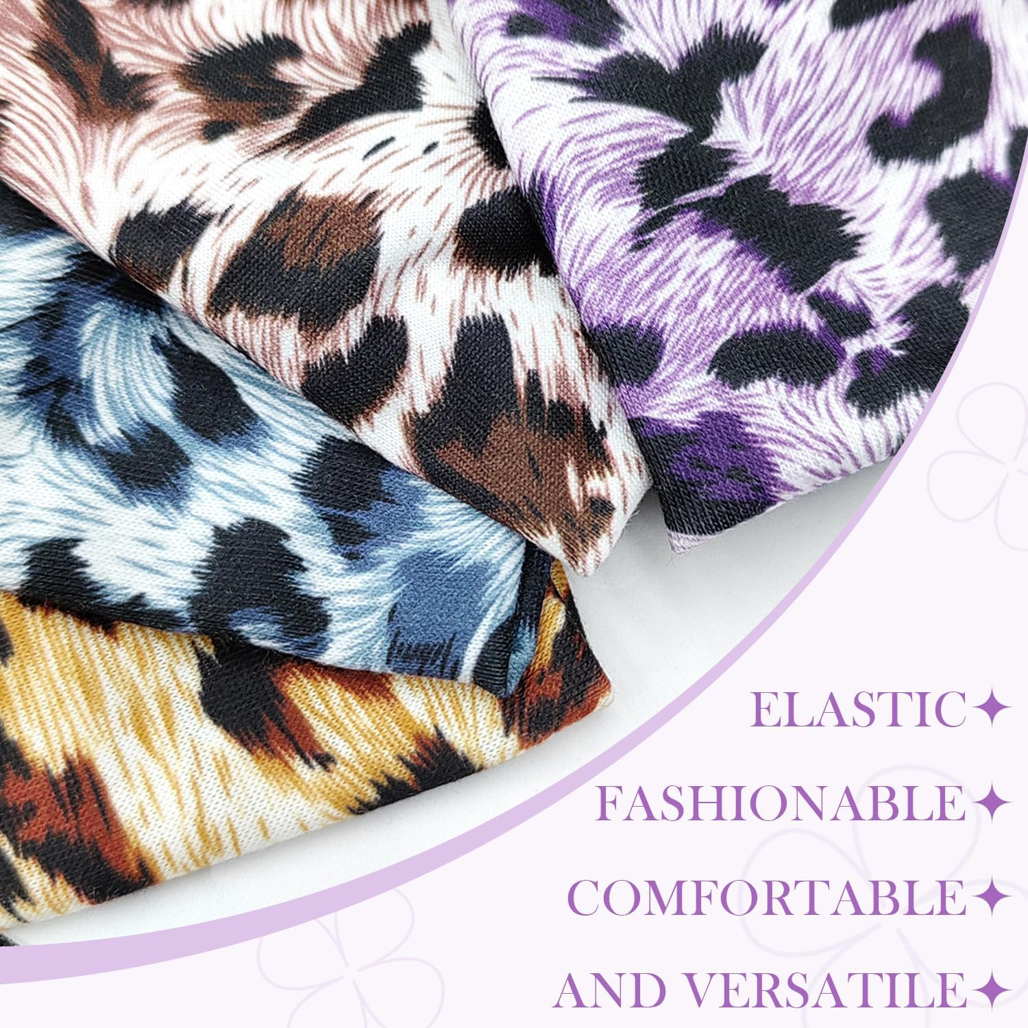 4 Pcs Headband, Headbands Print Leopard Headbands Wide Bandanas Accessories Hairband for Women Girls Knotted Head Bands for Adult Women Hair Suitable for Yoga Cycling Pilates Running image number 4