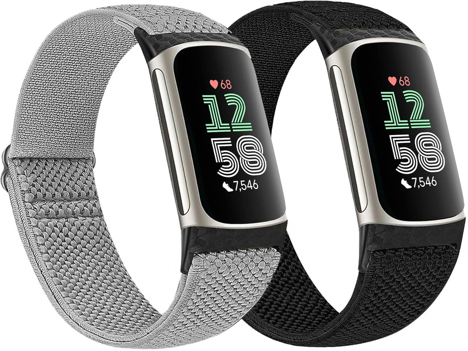 2 Pack Elastic Nylon Bands Compatible with Fitbit Charge 6 / Fitbit Charge 5, Classic Soft Breathable Adjustable Sport Smartwatch Replacement Wristband for Women Men