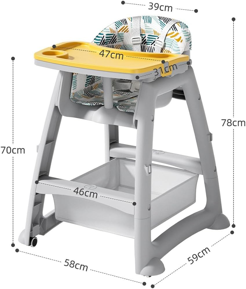 MTSDM New Multifunctional High Chair, Convertible Dining Chair with 4 Wheels, Double Dinner Plate, Storage Bag, Removable Cushion & 5 Point Harness Portable Baby Feeding Dining Chair(Grey) image number 3