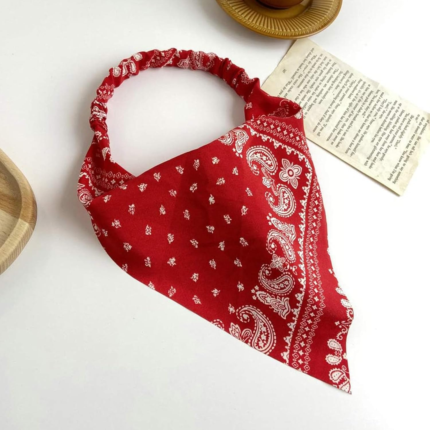 Kzvsiy 2-Pack Boho Head Kerchiefs, Elastic Hair Scarf Headbands, Paisley & Floral Chiffon Triangle Bandanas, Adjustable Turban Headwraps, Floral Hair Scarves for Women & Girls (Claret, Black)