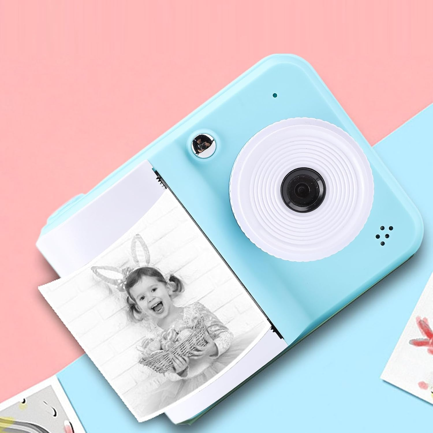 MENDUNER 1080P Instant Print Camera - 48MP Thermal Printer with 1800Mah Battery, 2.4" Color Screen, 3 Rolls Printing Paper for Travel, Parties, and More (Blue) - Pink image number 3