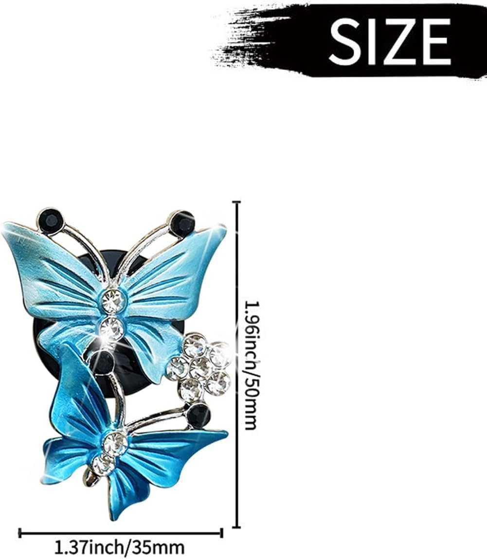 4Pcs Blue Car Air Fresheners, Dual Butterfly Diamond Rhinestone Vent Clips, Sparkly Car Decoration, Interior Decor Bling Accessories image number 4