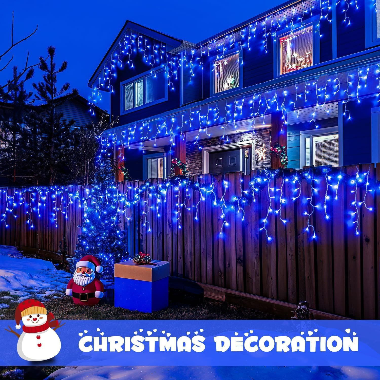 Icicle Christmas Lights Outdoor,400Led Icicle Light outside 10M Christmas String Lights Plug in LED Christmas Lights Waterproof Twinkle Lights Indoor Fairy Light Blue House Decor Christmas Decorations image number 4