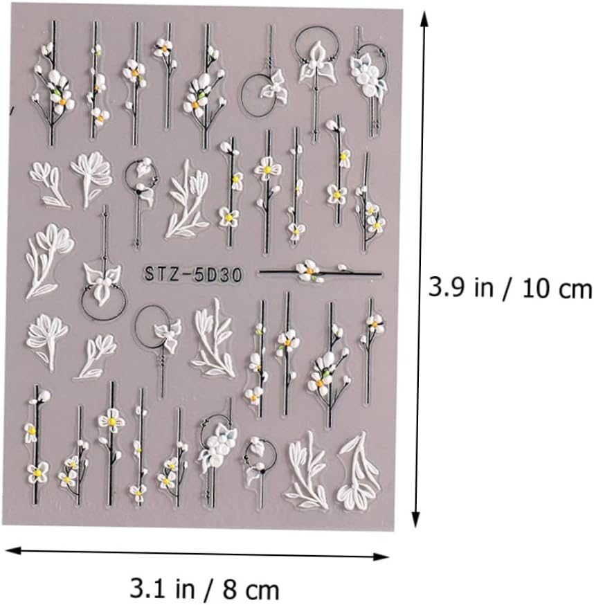KALLORY 24Sheets Floral Nail Stickers Decals Embossed Nail Art Stickers for Women Girls DIY