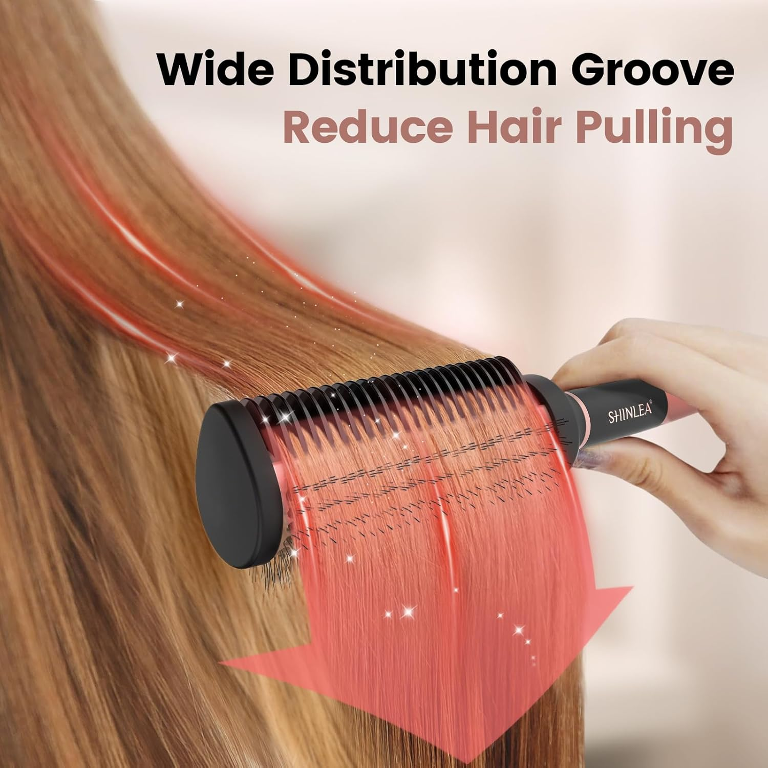 SHINLEA Ceramic round Brush for Blow Out, Newly Upgraded round Brush for Blow Drying with Distribution Grooves and Nylon Bristles, Tangle-Free Hair Brushes for Women,Pink. - Pink image number 5