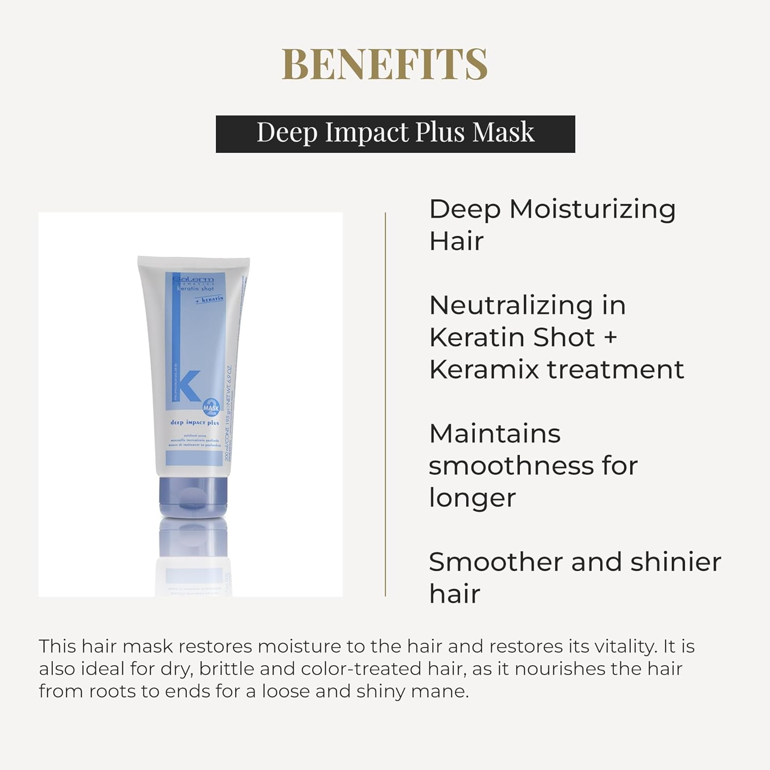 SALERM - Hydrating Hair Mask - Deep Impact plus - 200 Ml - Deep Hair Hydration - for Use after Keratin Shot + Keramix Treatment - Smooth and Straight Hair image number 1