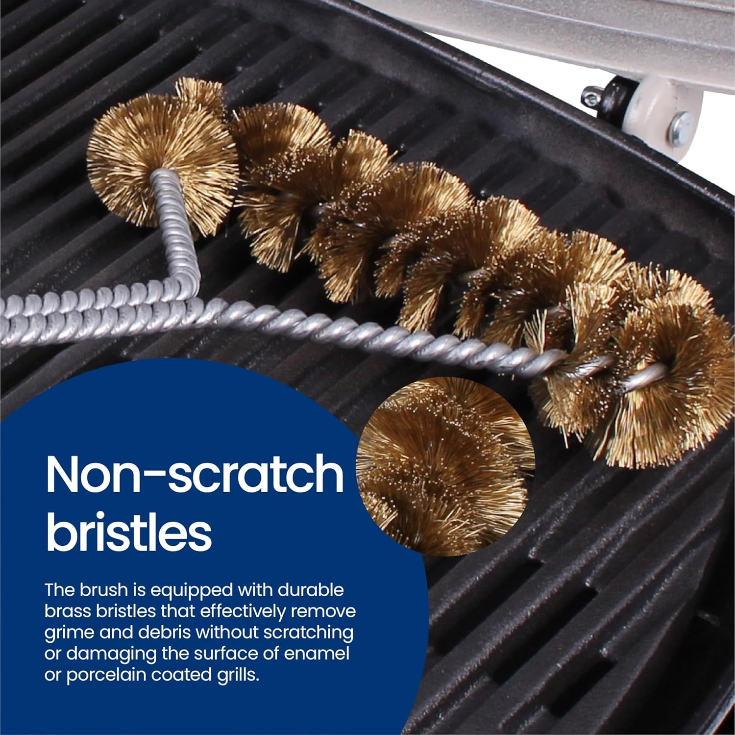 White Magic Medium Brass Spiral BBQ Brush &ndash; 40Cm, Dual-Bristle Design for Thorough Cleaning, Brass Bristles for Scratch-Free Use, Ergonomic Handle, Durable for Gas, Charcoal & Electric Grills image number 2