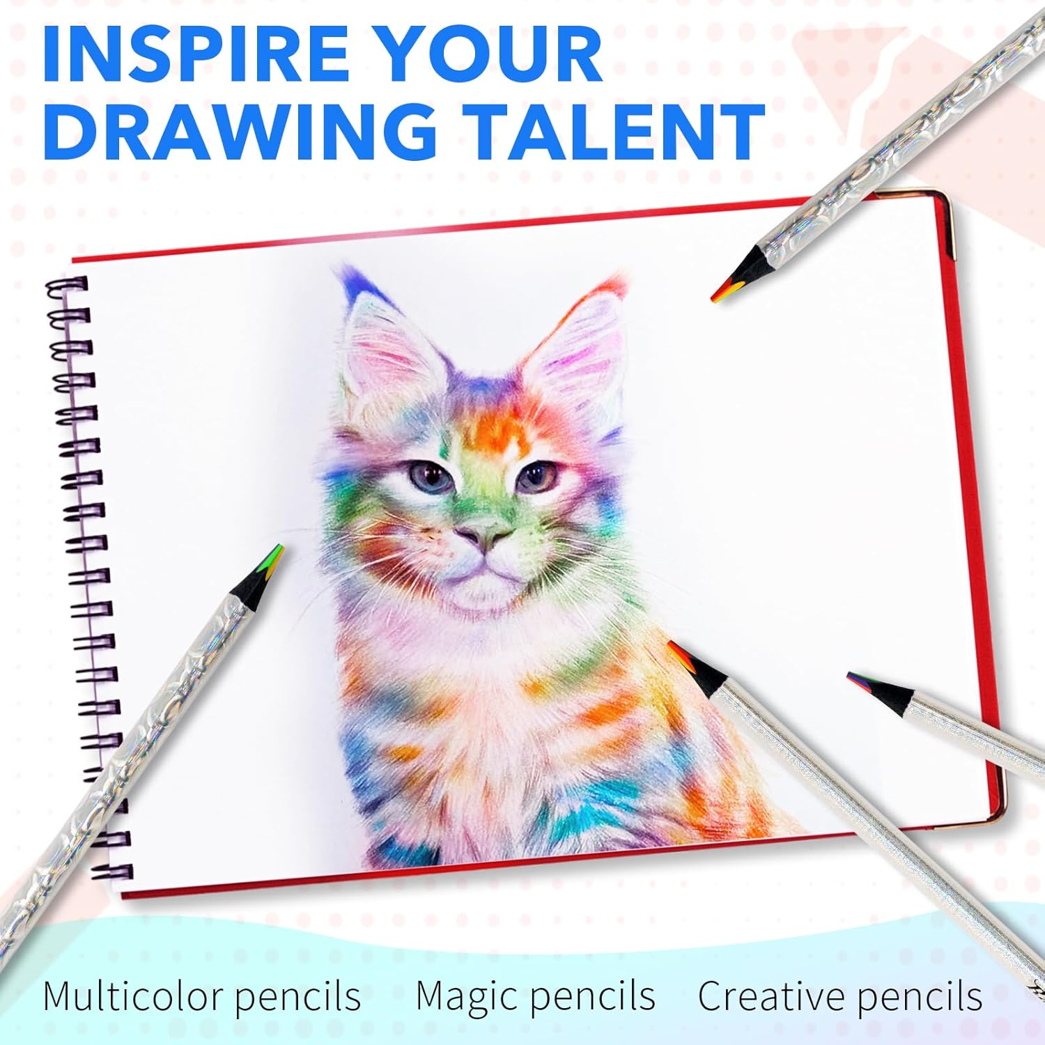 Theast 30 Rainbow Colored Pencils, 4 Colors in 1 Rainbow Pencil for Kids, Multicolor Pencil for Adults, Triangle Pencil for Party Bags, Glitter Art Supplies, Pre-Sharpened