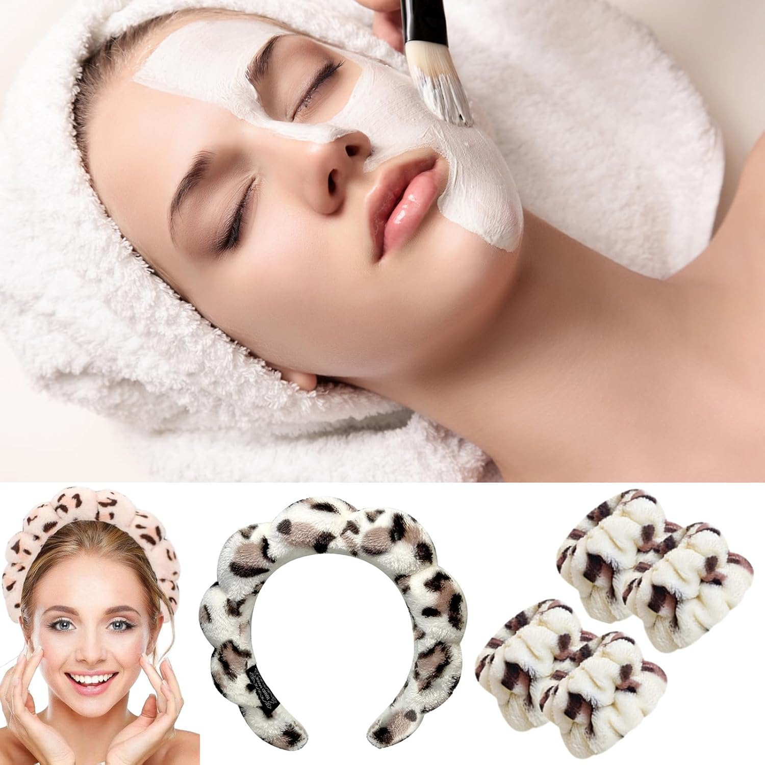 5 Pieces Spa Wrist Washband Set,Absorbent Wrist Wash Band Towel for Washing Face and Facial Makeup Headband Wristbands for Women Girls Cleansing Cuffs for Wrist