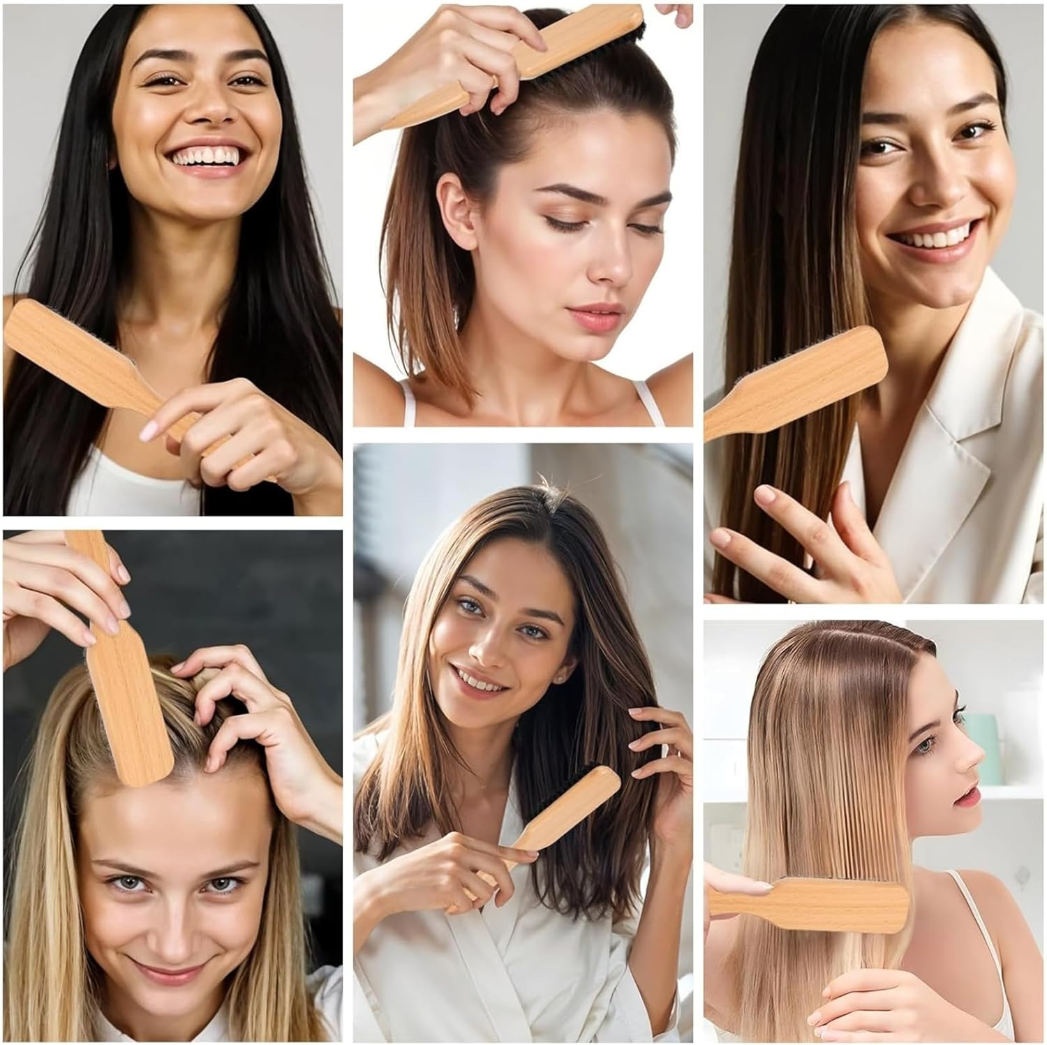 Luojinluoda Slick Back Hair Brush for Smoothing Ponytail & Detangling - 2 Pcs (Large for Home & Small for Travel) - Wet Brush, Curl and Edges Brush, Beard, Boar Bristle Wooden Handle Styling Brush for Men & Women image number 6