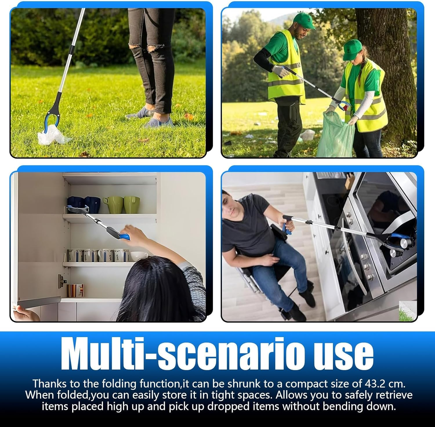 Reacher Grabber Tool, 32" Aluminum Alloy Grabber Tool Heavy Duty with Magnet, Foldable Reacher Grabber for Seniors (Blue) image number 2