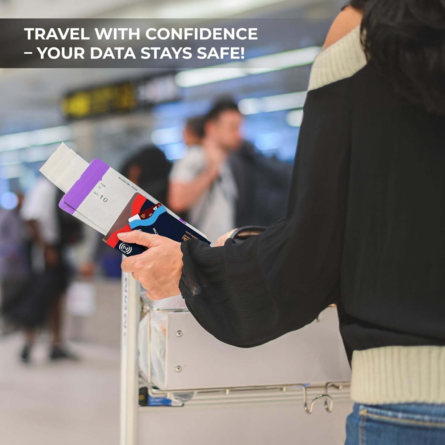 Boxiki Travel Set of 12 RFID Blocking Sleeves Best Way to Protect Your Cards from Electronic Theft. Durable, Lightweight and Compact Design to Fit in Any Pocket or Purse. (Navy Blue)&hellip; - Black Money Belt + Rfid Sleeves Navy Blue (6 Credit Card + 2 Passport) image number 4