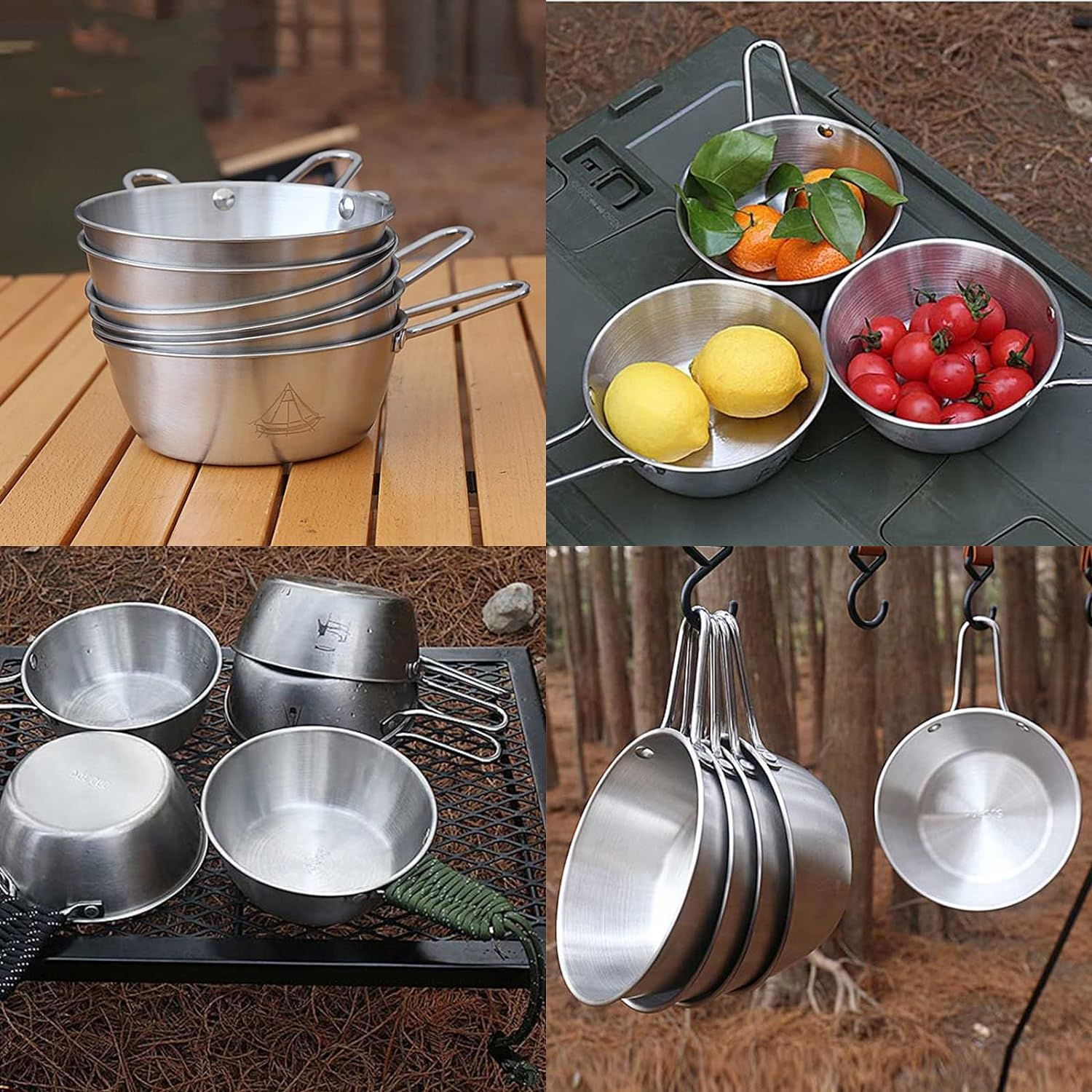 Pubgeer Camping Bowls 31Oz (4 Pack) - Nesting Stainless Steel Bowl with Handles | Outdoor Sierra Cup | Ideal for RV Travel, Camping, and Backpacking | Makgeolli Bowls | Soup Bowls image number 1