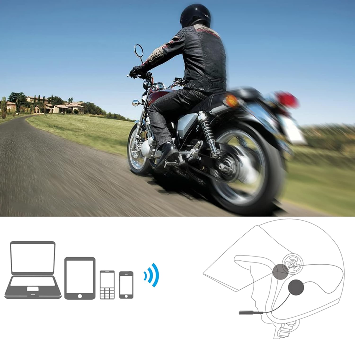 Wireless Bluetooth Helmet Headset for Motorcycle Communication with Music Speakers and Earphone Compatibility for Hands-Free Audio and Crystal Clear Sound Quality image number 2